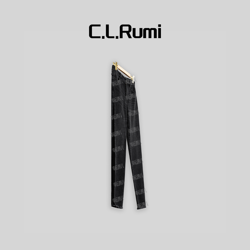 【Rumi时装】高定 黑灰百搭经典显瘦磨毛拼色弹力牛仔裤4657kk