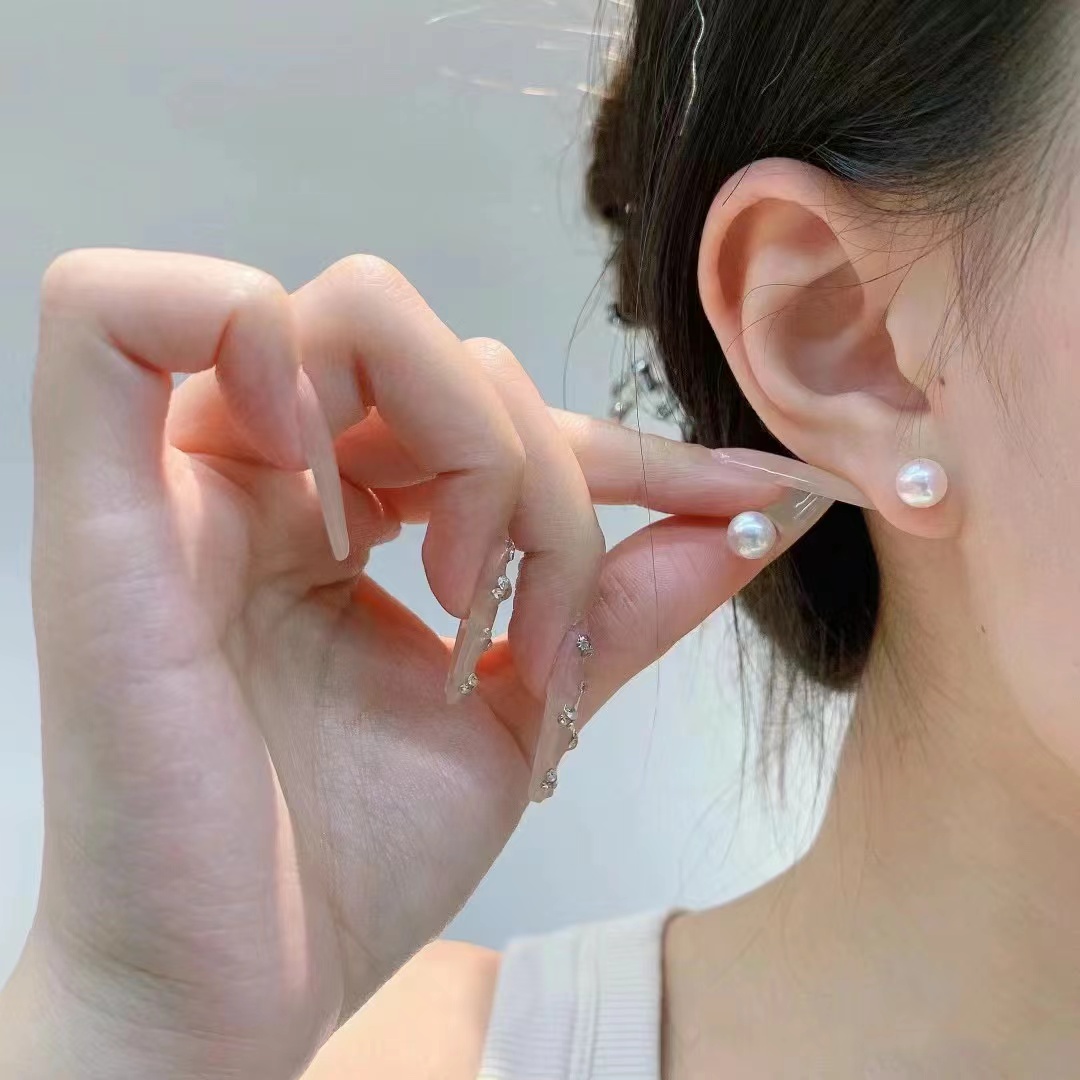 {仟宣珠宝}小灯泡7-8M左右珍珠耳钉正圆无暇素耳钉经典款耳钉简约