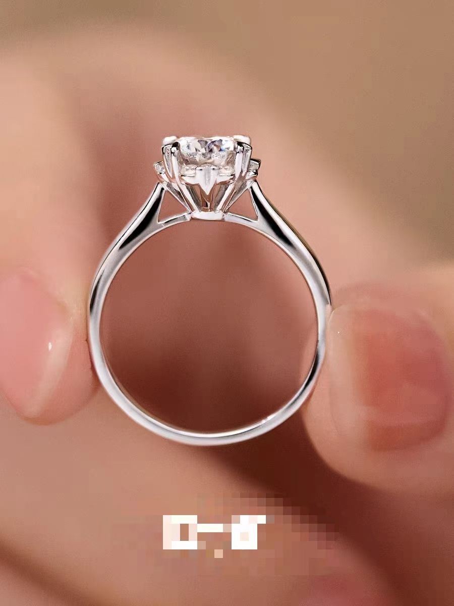 925银莫桑石戒指 【八围一心】50分-1克拉时尚花苞情侣结婚日常女戒