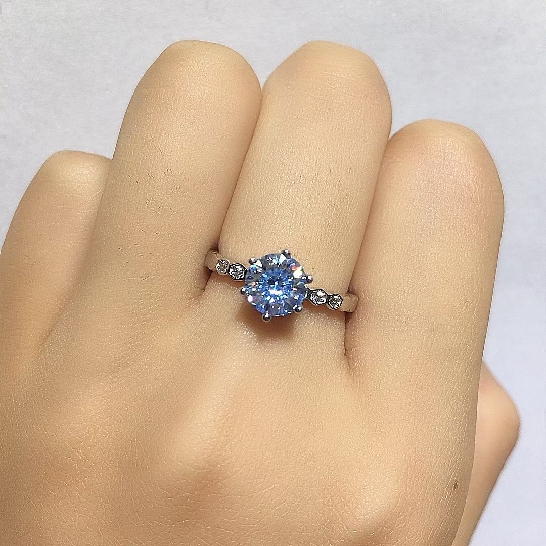 925银莫桑石戒指 【蜂巢】50分-2克拉时尚简约大方经典结婚日常女戒