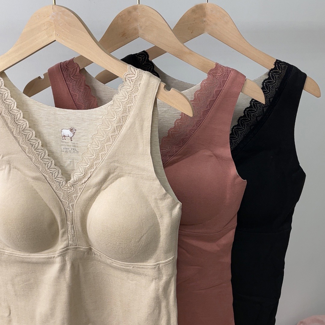 蕾丝立体无痕贴合美背 固定罩杯可机洗发热保暖