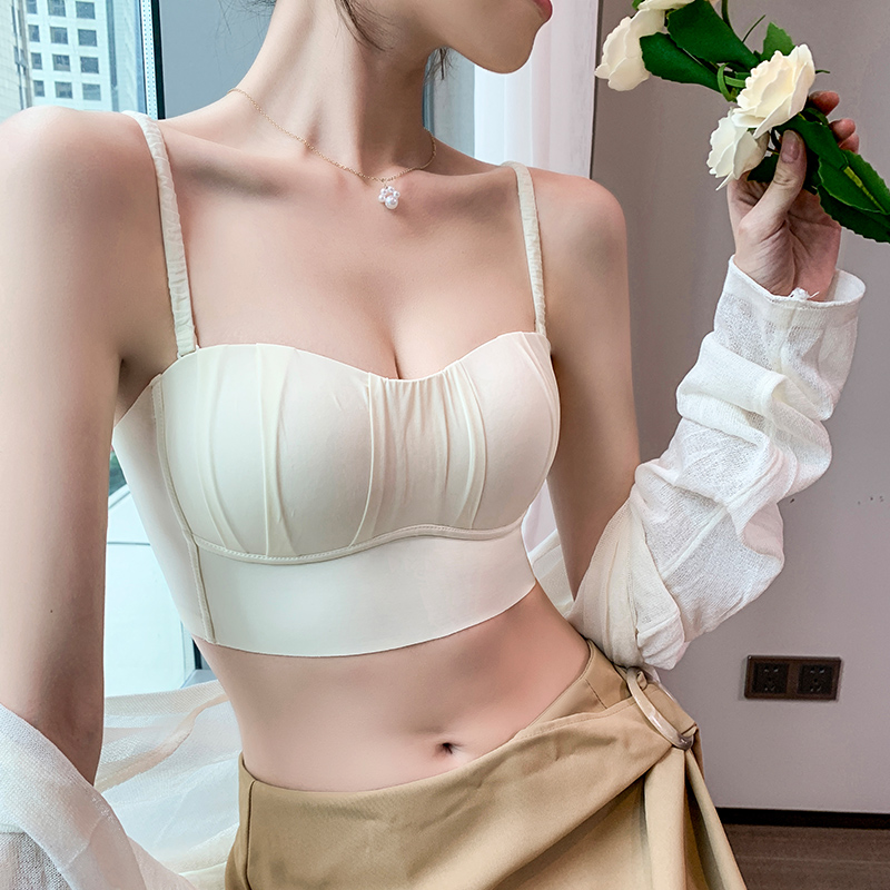 薄款抹胸式无肩带内衣女裹胸大胸显小防走光无痕无钢圈文胸罩夏季