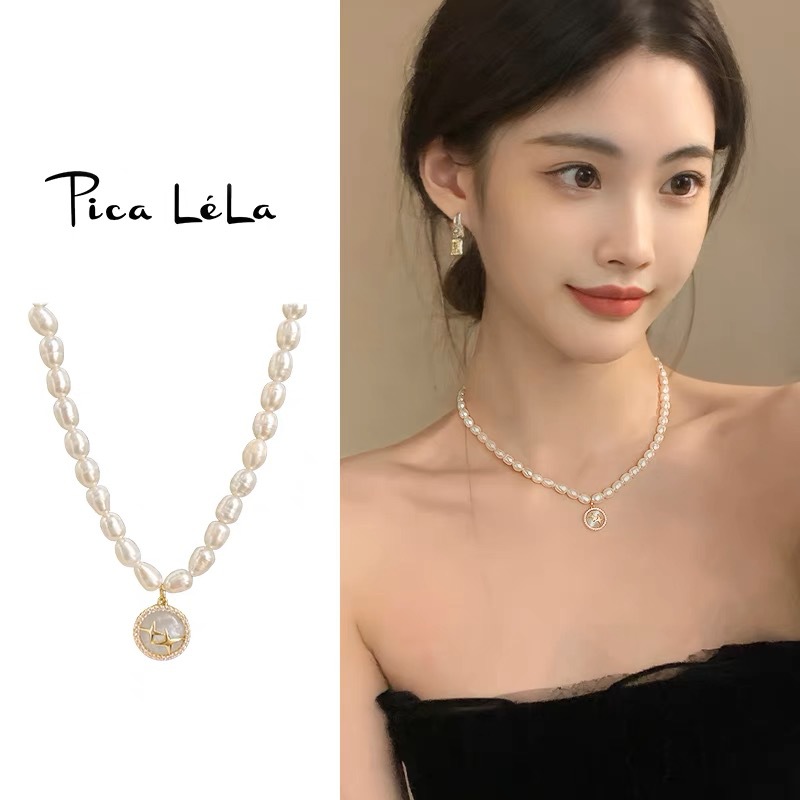 法式复古高级感轻奢珠珠项链女小众设计吊坠锁骨链时尚大气颈链