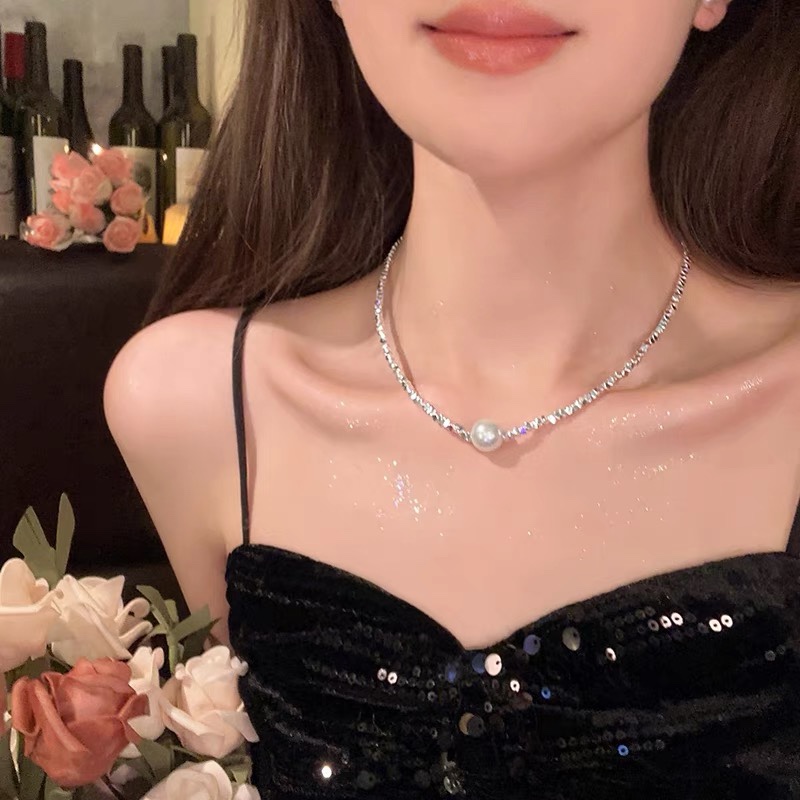 单颗碎银子珠珠项链女轻奢小众高级感锁骨链春夏颈链精致气质
