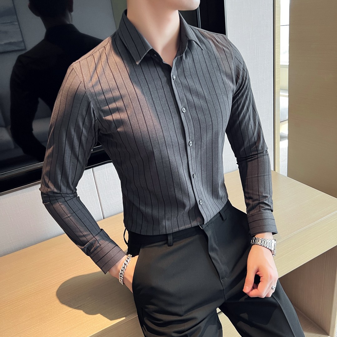 WG2春秋季衬衣男韩版修身男上衣男士休闲长袖衬衣男衬衫男潮帅气