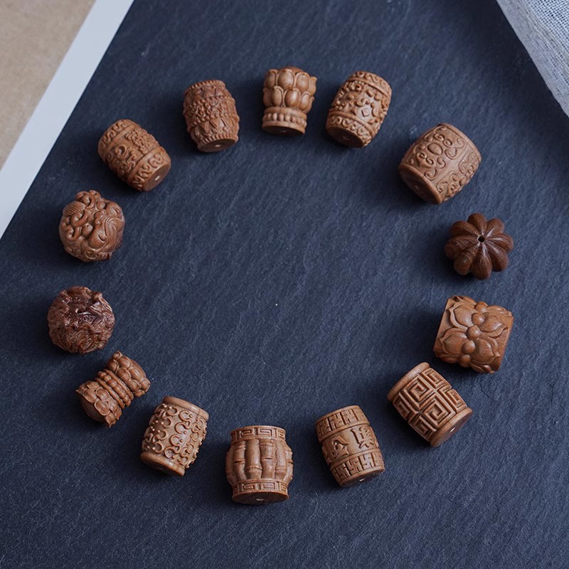 印度迈索尔正区老山檀香莲花创意配珠15mm 檀木南瓜配饰diy老型珠