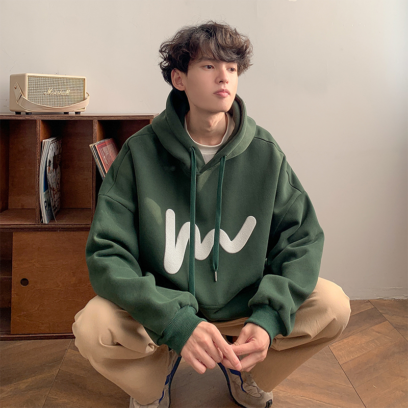 日系高街情侣套头卫衣中性风春秋季潮牌宽松休闲简约印花连帽外套