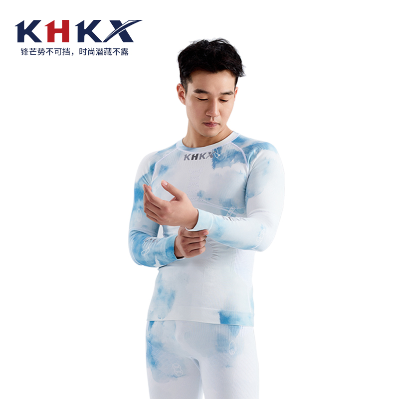 khkx昆火 男子运动滑雪压缩速干衣悦彩蜂窝6.0保暖防静电弹力长袖