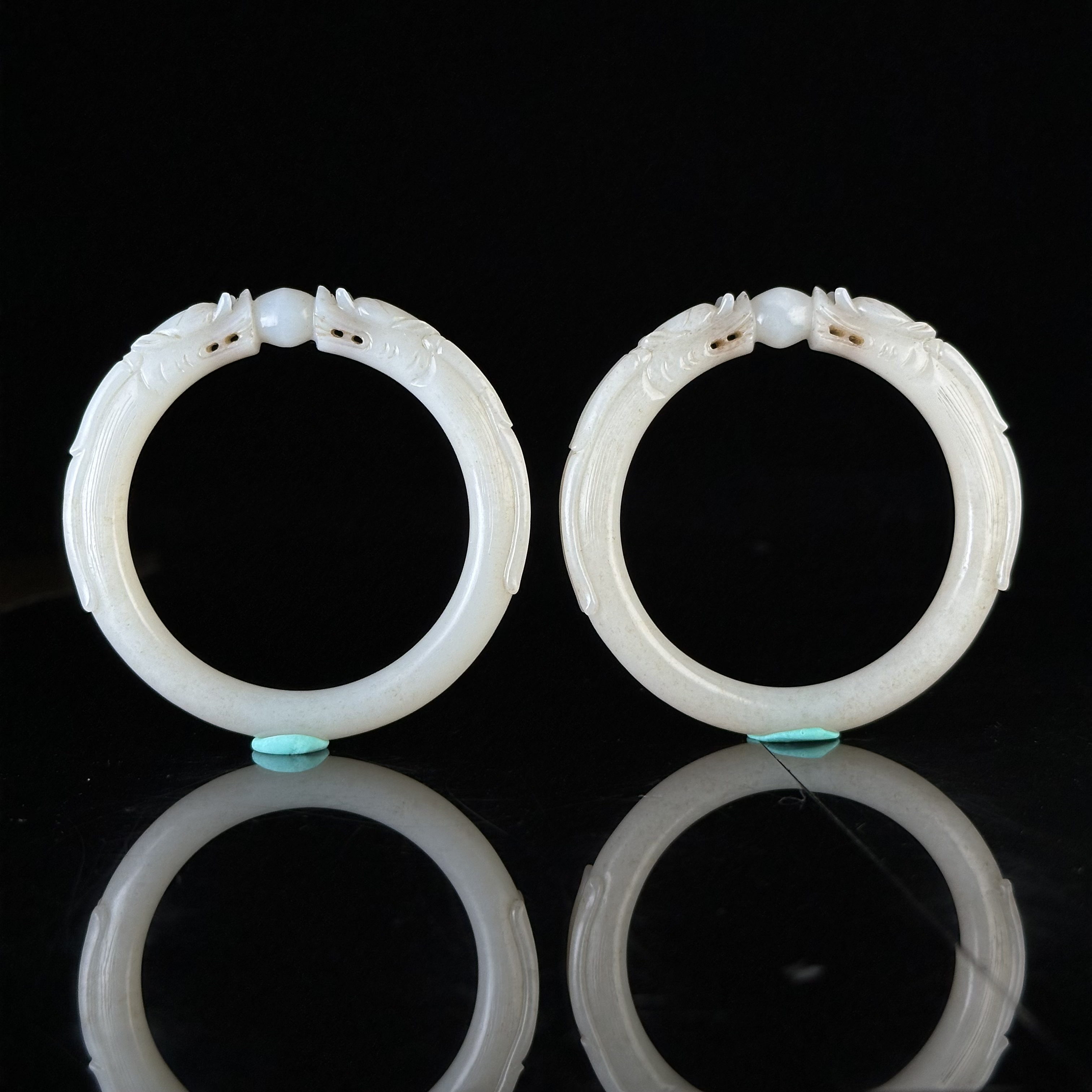 清和田玉双龙戏珠镯一对 ZR121016013*【上海兰馨】