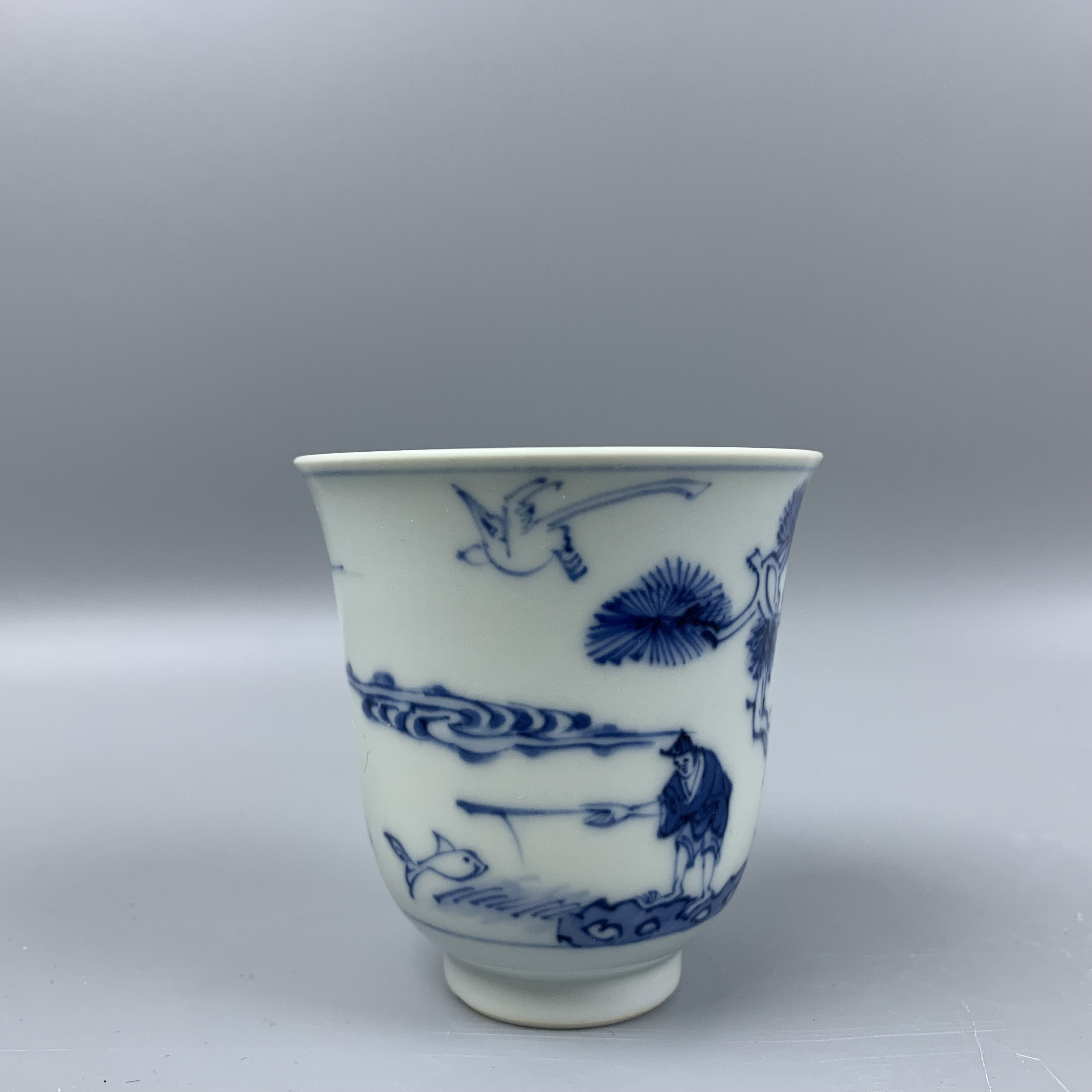 清康熙青花山水人物纹铃铛杯 23121701*【上海兰馨】