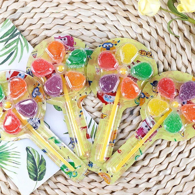 金稻谷风车糖软糖棒棒糖儿童零食卡通五彩添加口味维C果汁软糖