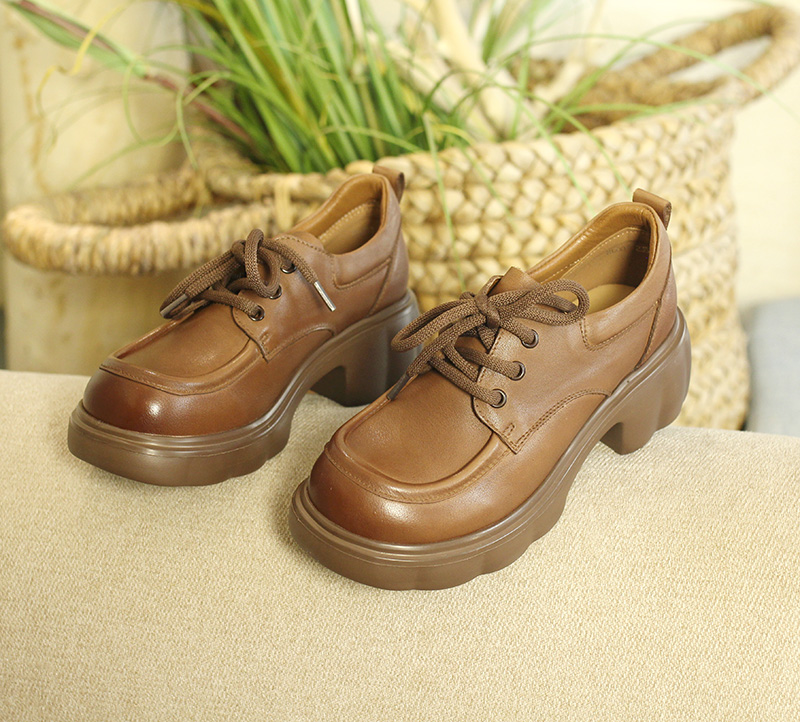 24新款厚底乐福鞋头层牛皮真皮圆头乐福鞋春季百搭休闲手工女鞋50