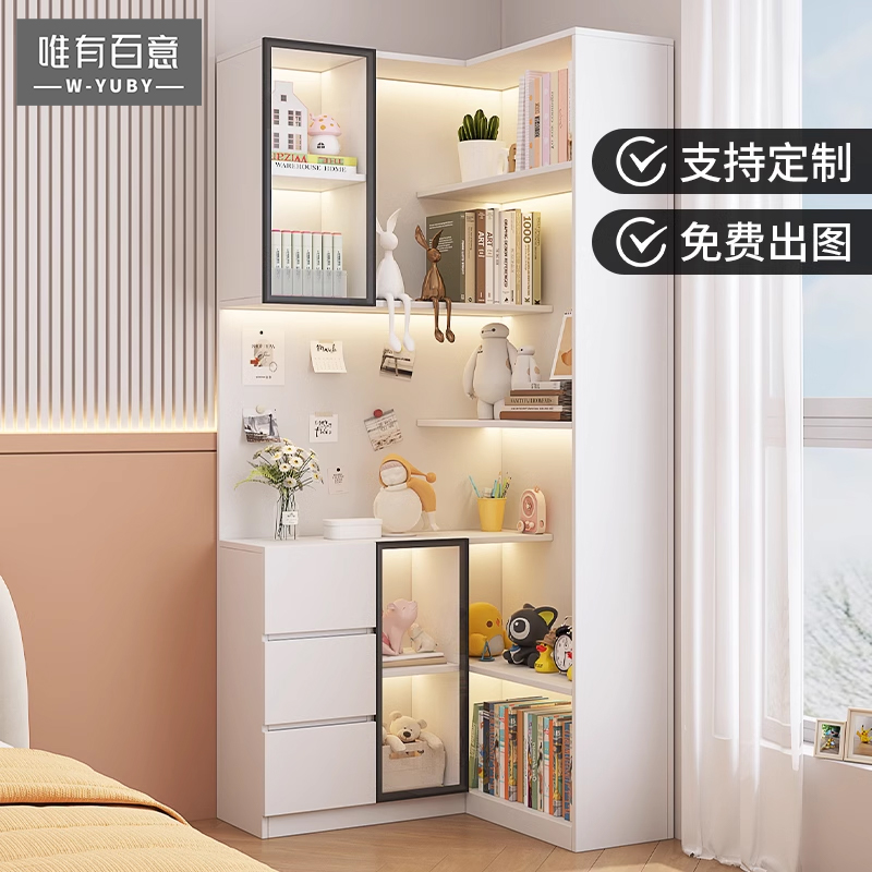 转角书柜客厅转角柜三角边柜墙角柜置物架卧室拐角收纳柜子L型柜
