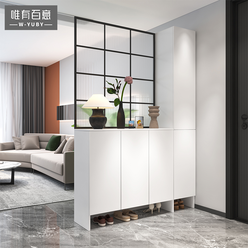 入户玄关柜鞋柜一体现代简约客厅铁艺屏风置物柜玻璃间厅柜隔断柜