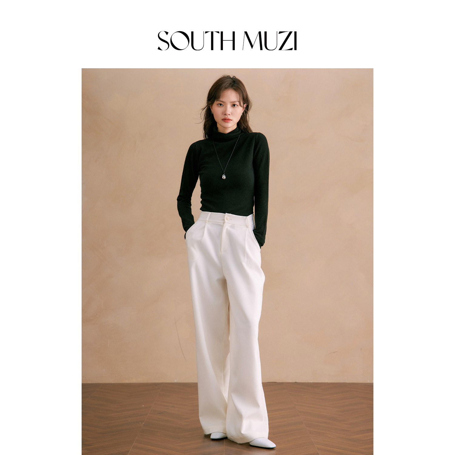 【白羽柔裤】白色法式阔腿裤高腰时尚女士透气宽松弹力直筒裤QDK4