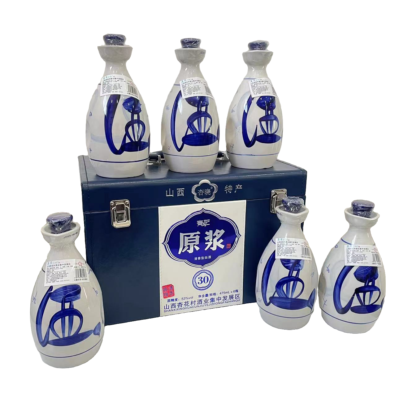 杏晓山西杏花青花原浆30皮箱礼盒整箱6瓶53度475ml