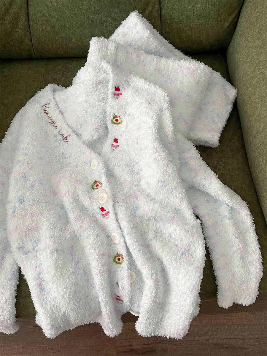 【刺绣半边绒】甜美小众睡衣女款秋冬季新款加厚家居服开衫长裤套装
