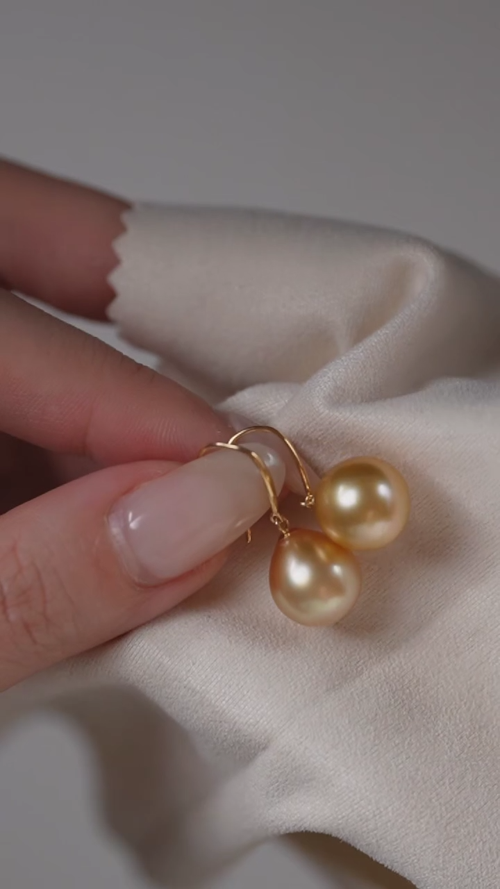【闪购商品】海水珍珠耳饰18K金镶嵌金珠耳钩10-11