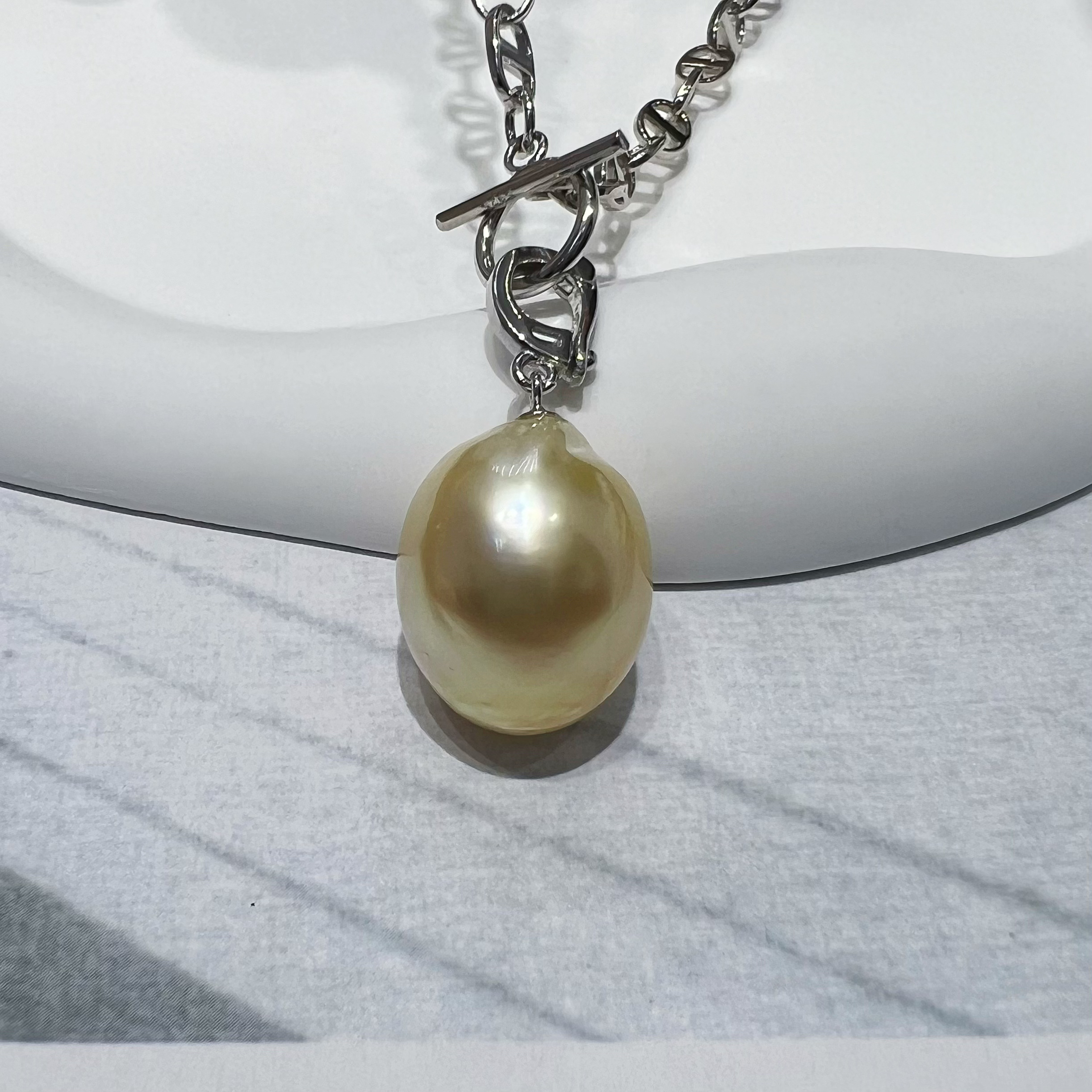 【孤品】s925银海水金珠巴洛克珍珠毛衣链（50cm）