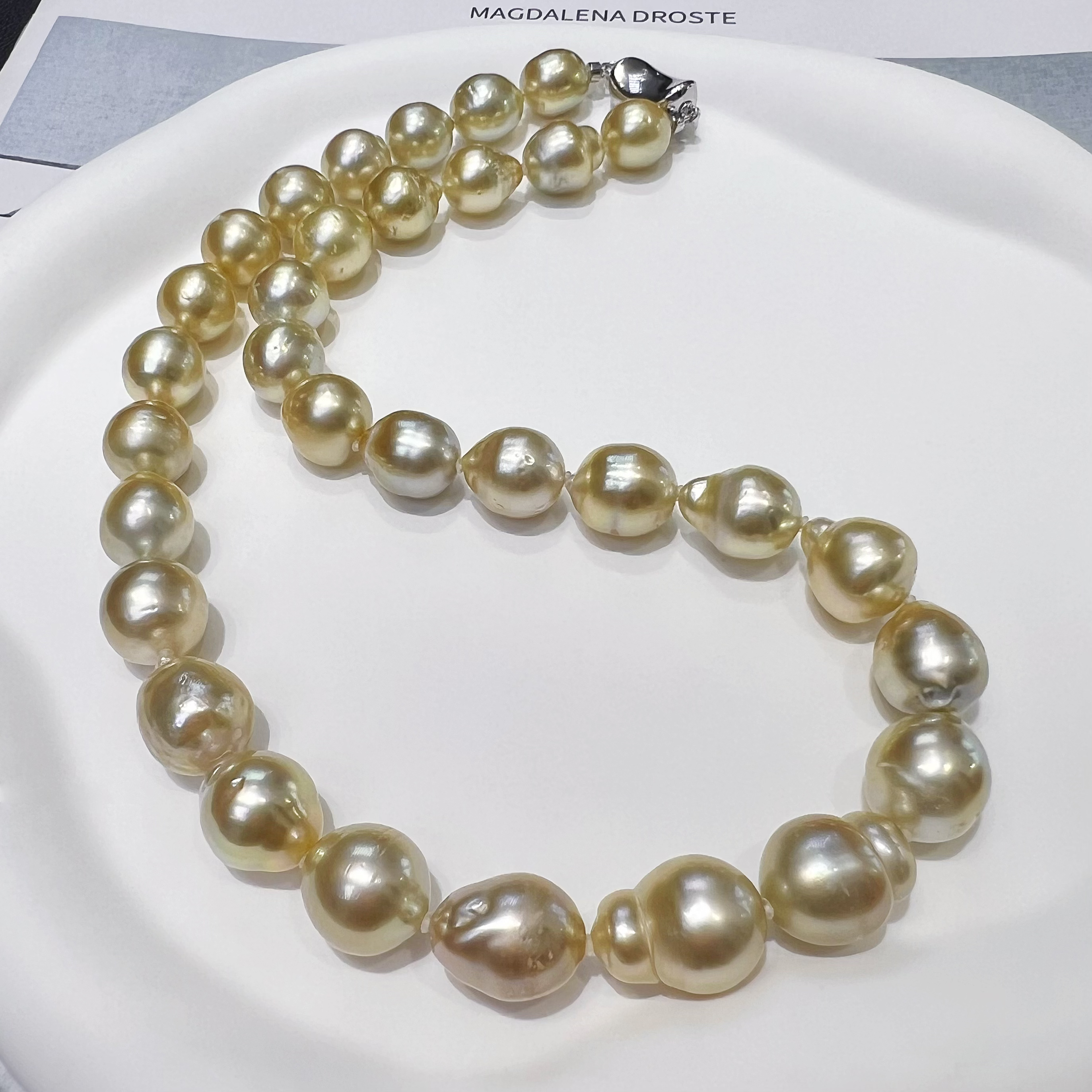 【孤品】s925银海水南洋金珠巴洛克项链