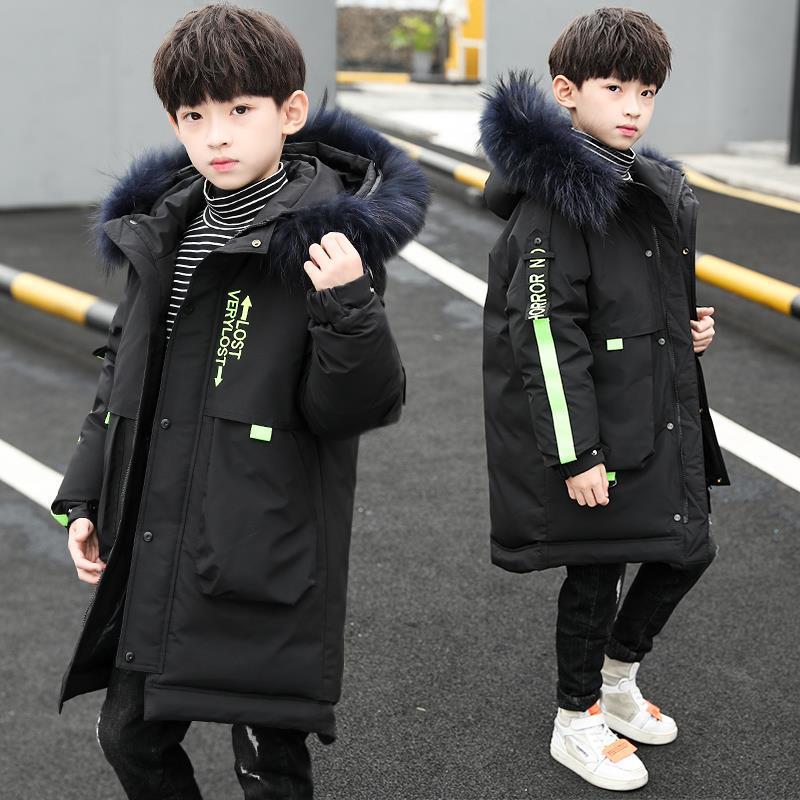 男童洋气中长款加绒中大童加厚帅气连帽棉服2023秋冬新款百搭时尚