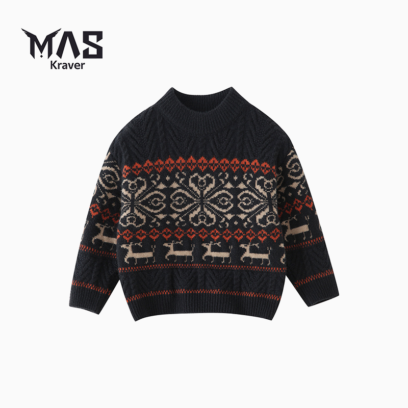 MAS Kraver2025秋冬新款毛衣外套儿童针织加厚套头圆领保暖毛衣