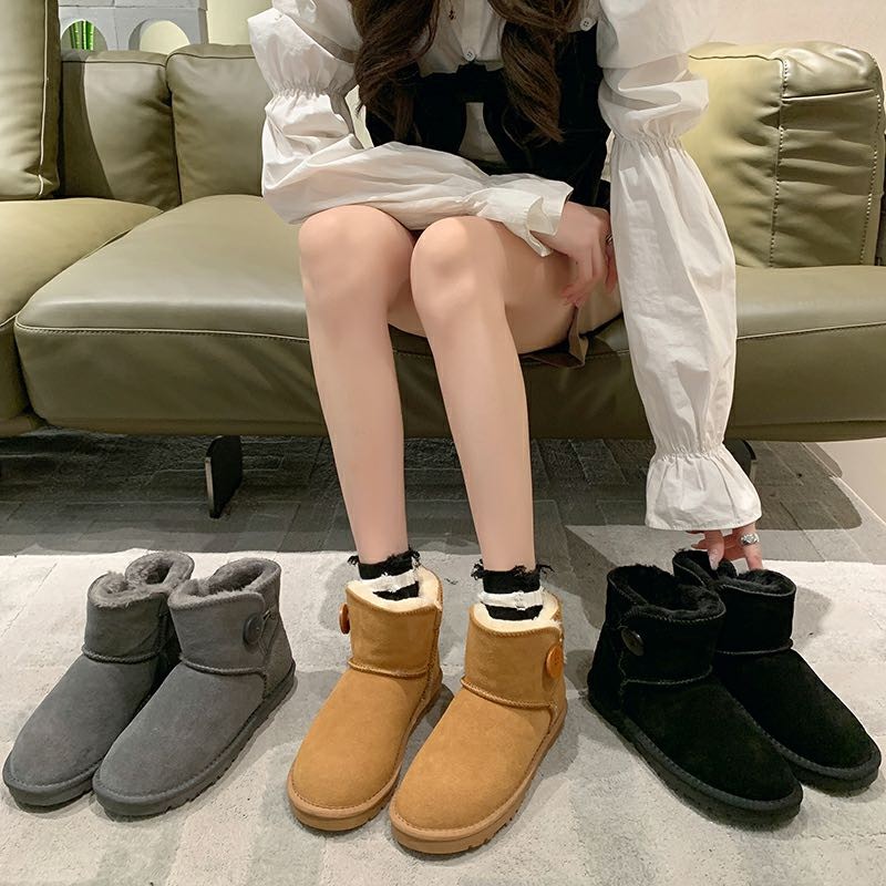 a888美拉德冬季新款纽扣加绒加厚雪地靴