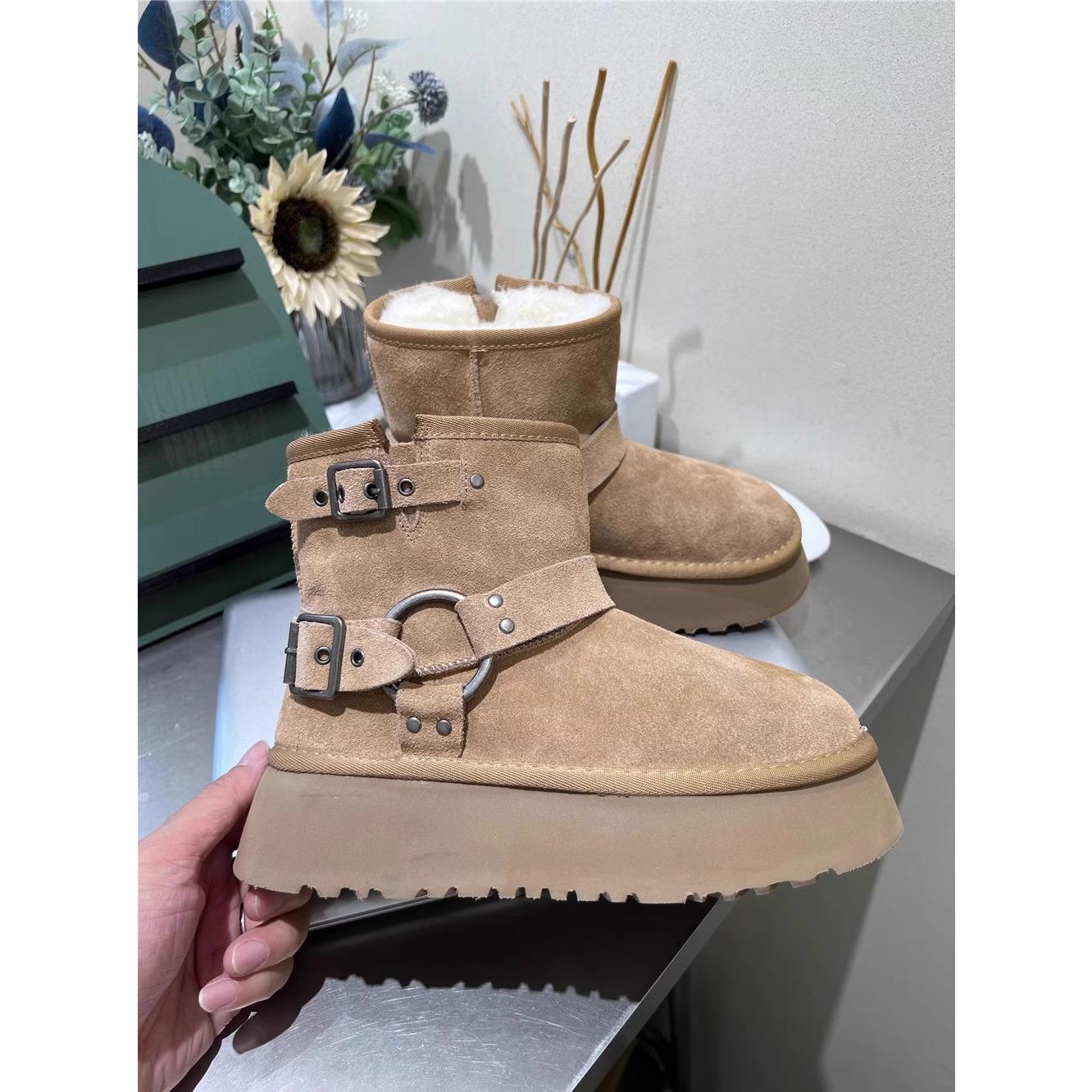 增高厚底加绒雪地靴女2023冬季新款时尚保暖防寒短靴东北大棉鞋