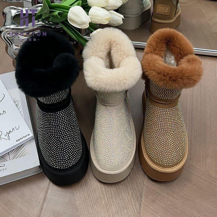 雪地靴女2023年新款加厚加绒时尚毛毛鞋冬季棉鞋水钻满钻保暖