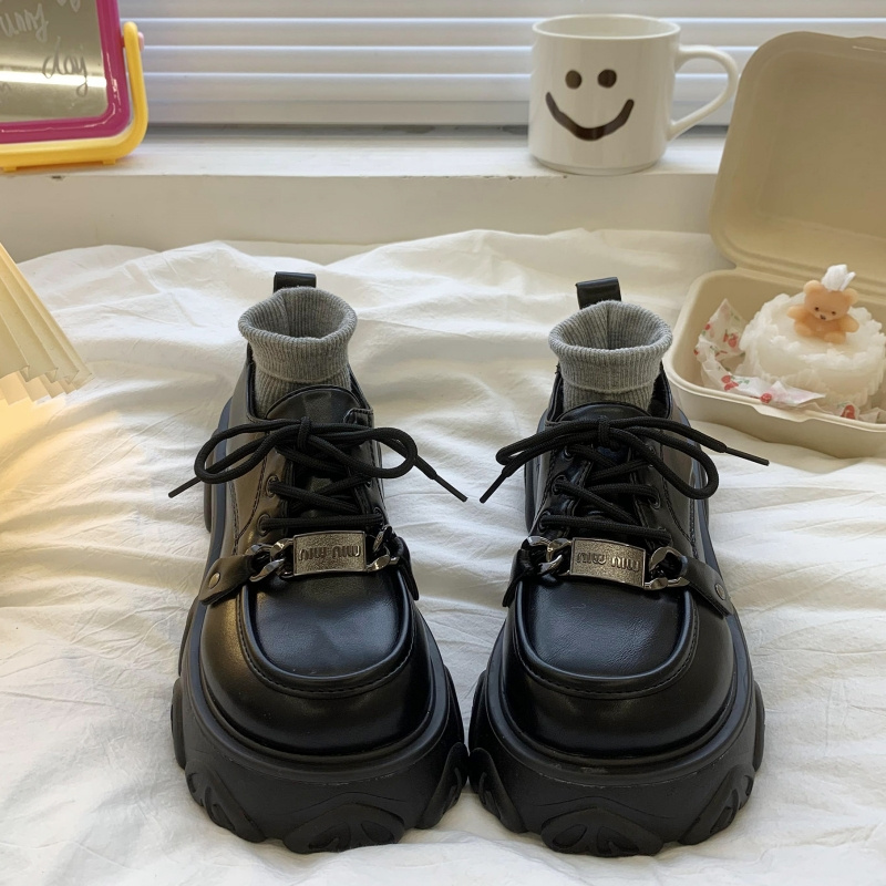 软皮2023新款春季大头小皮鞋女厚底网红乐福鞋复古百搭英伦圆头