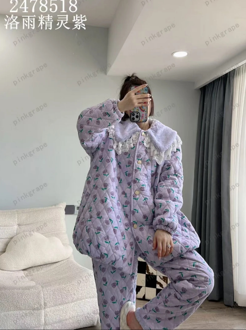 Pinkgrape三层加厚冬款家居服紫精灵