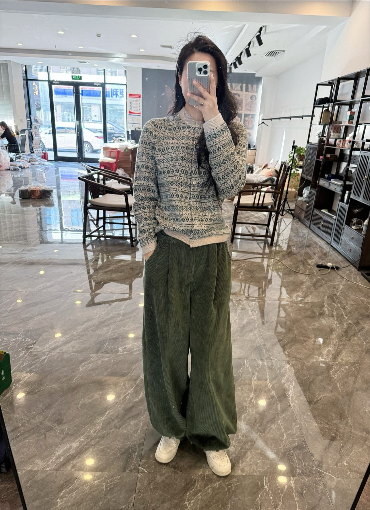 【费尔岛提花】圆领菱形格100%纯羊绒提花开衫外套