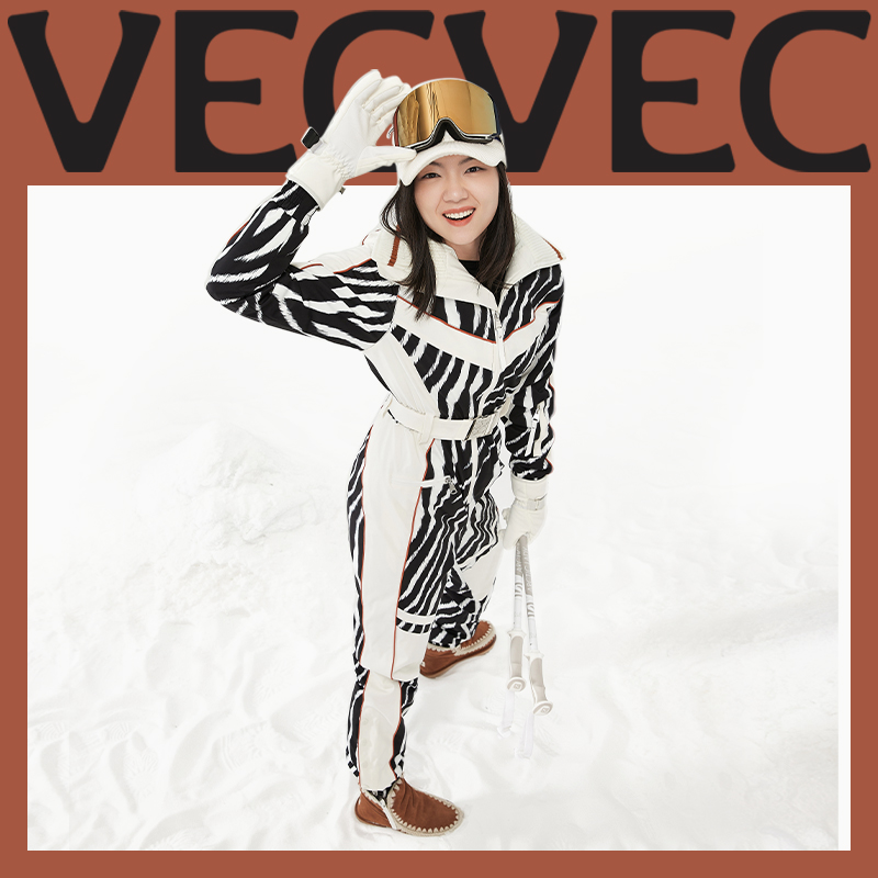 VECVEC单双板滑雪服女款连体保暖防风防水弹力专业条纹宽松滑雪衣
