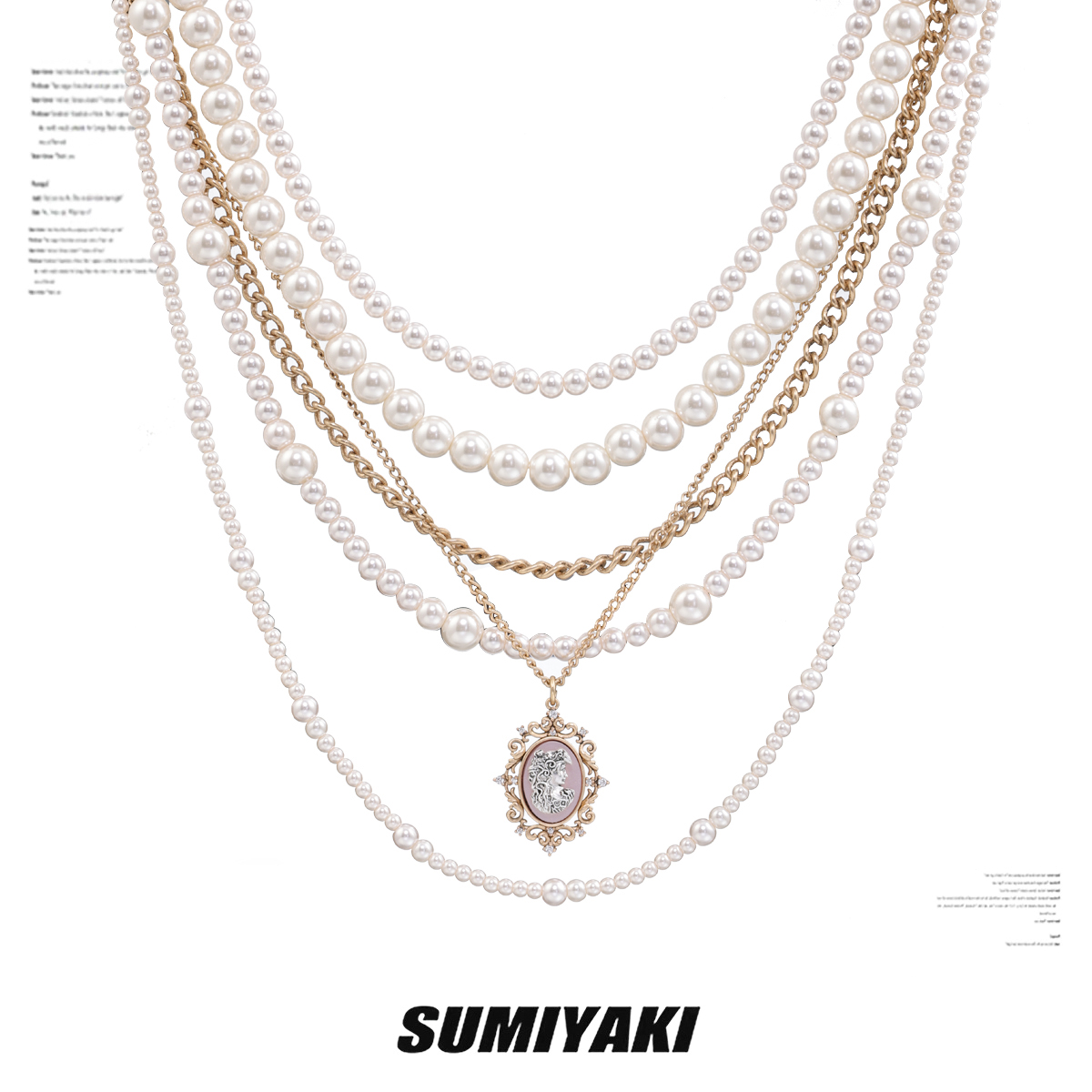 铜合金合成锆石项链 SUMIYAKI珍珠项链多层叠带高级感轻奢风项链