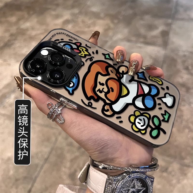 卡通海岛苹果15手机壳iPhone14ProMax新款13/12pro全包彩银磨砂壳