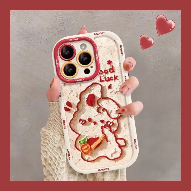 苹果15promax手机壳新款创意iPhone14比耶兔子13可爱12全包防摔女