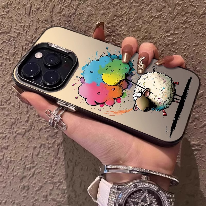 苹果15promax手机壳防摔多彩云朵卡通羊iphone14创意13个性12可爱