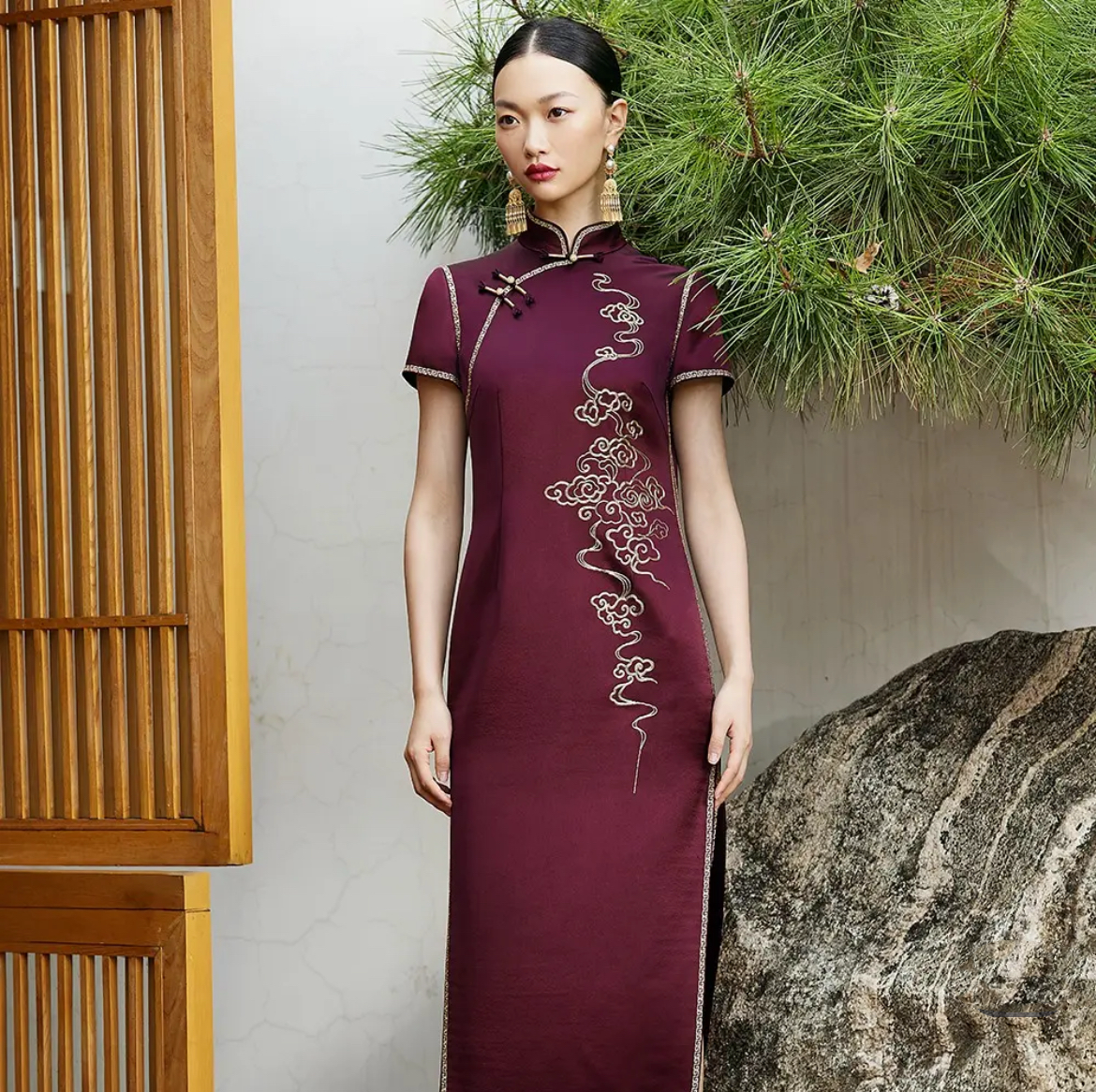 17801六礼高端旗袍礼服大码优雅夏季红色中国风气质裙子复古显瘦