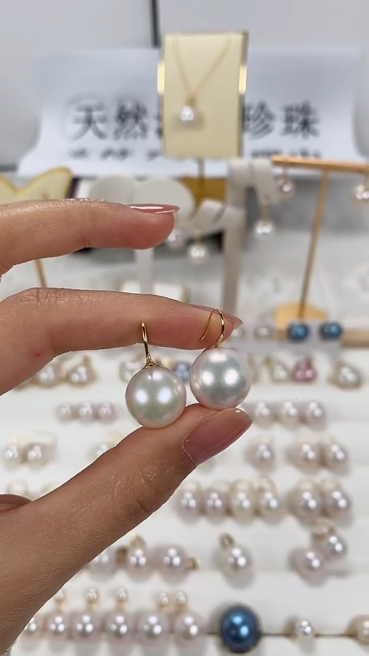 【闪购商品】淡水珍珠耳饰18K金镶嵌12-13