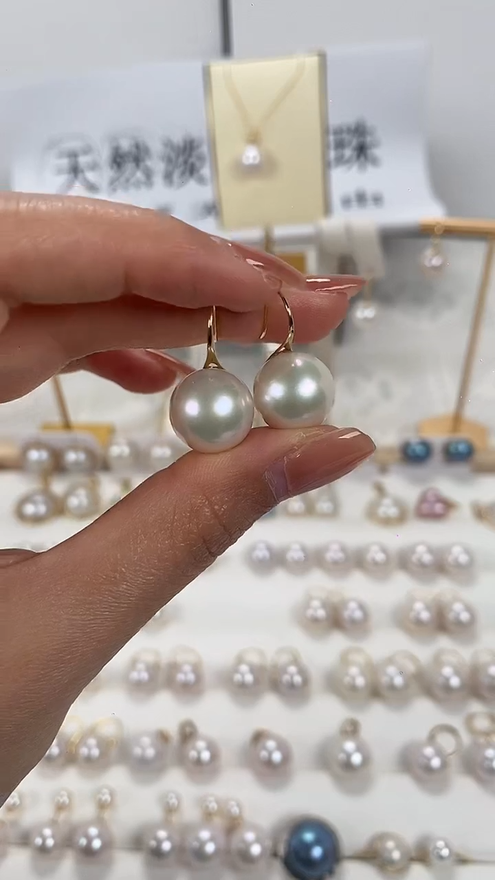 【闪购商品】淡水珍珠耳饰18K金镶嵌12-13