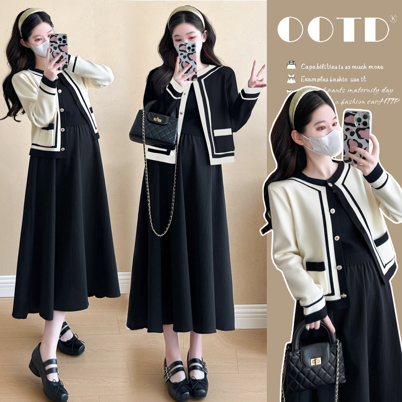 时髦孕妇装2025秋季新品韩版时尚小香风气质减龄显瘦两件套连衣裙