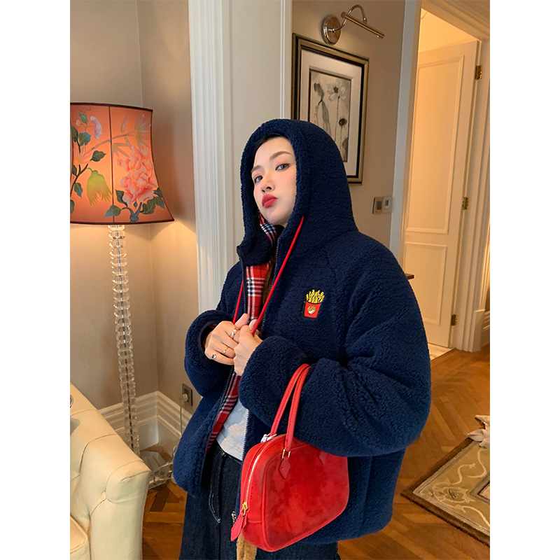 落落狷介秋冬独特超好看外套2025年新款设计感毛毛外套小个子连帽