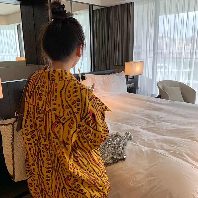 落落狷介上衣设计感小众女花色衬衫2024年新款宽松长袖衬衣小个子