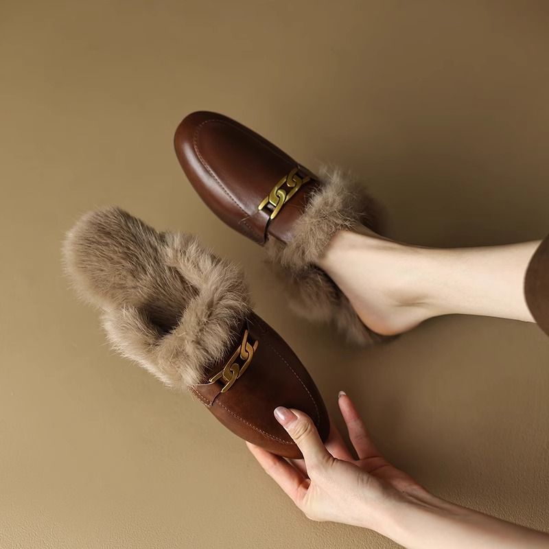 毛鞋女包头半拖外穿2023新款保暖穆勒鞋冬季懒人乐福鞋女