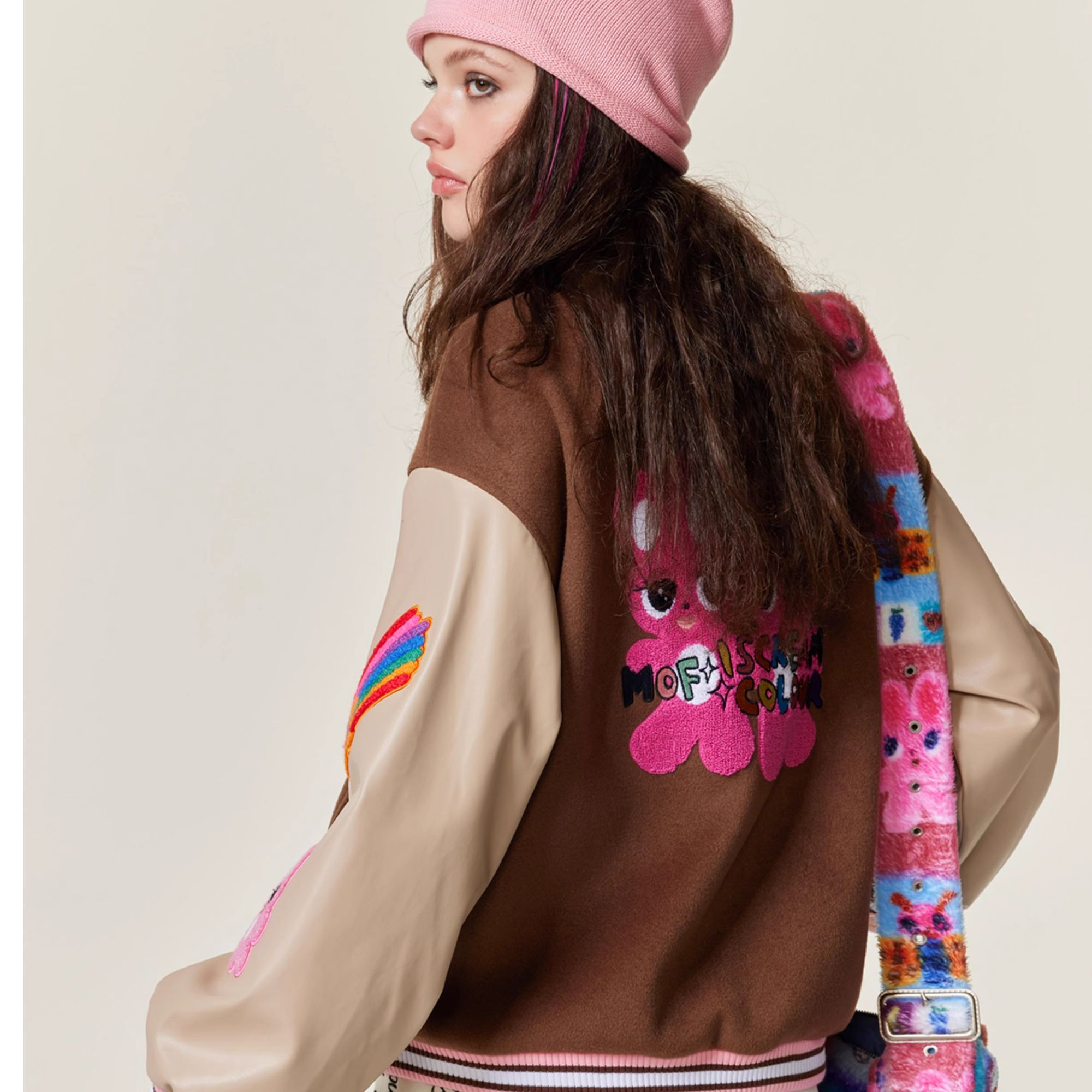 iscreamcolour MOF 艺术家原创烫钻刺绣图案针织冷帽百搭显脸小