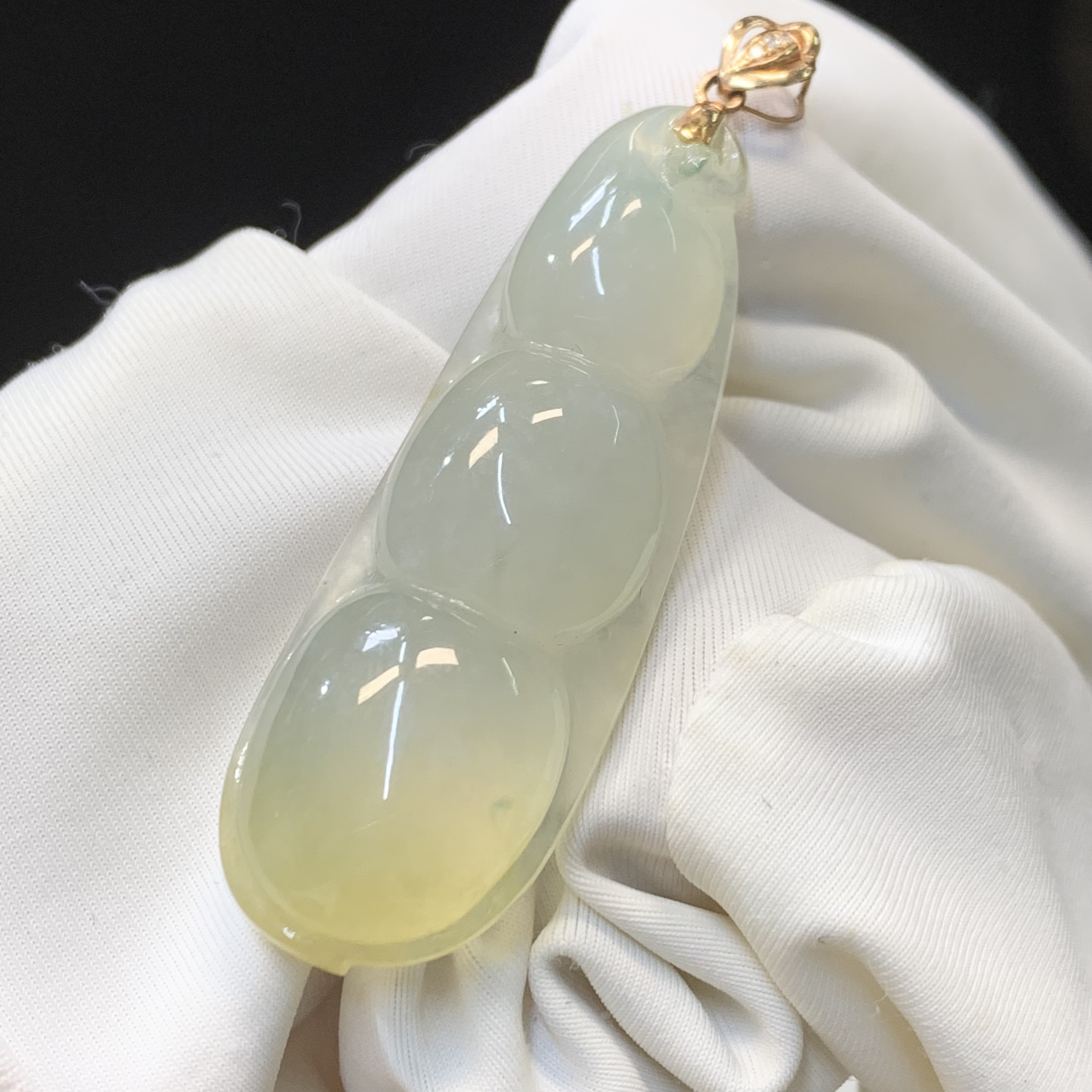 【金鑫】翡翠黄翡福豆吊坠*18k老种明黄福豆吊坠正缅翡翠A货毛衣链