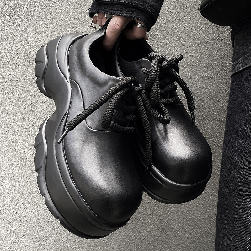 运动德比鞋大头厚底7CM休闲真皮百搭黑武士男德比鞋德比鞋男