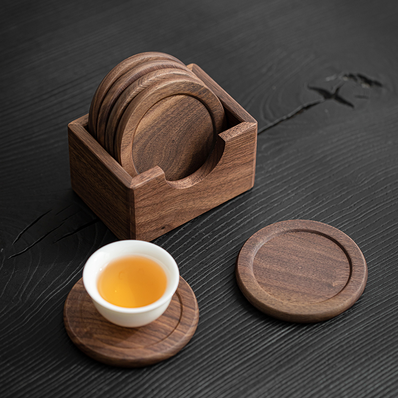 杯垫黑胡桃实木茶杯垫茶道水壶杯托功夫茶具茶杯架隔热垫创意组合