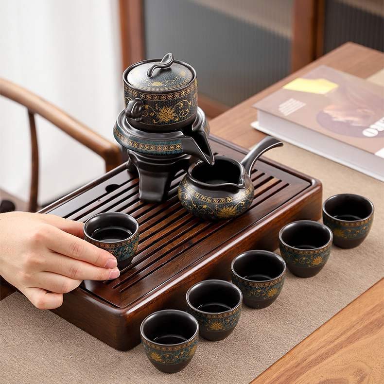 懒人全自动功夫茶具套装家用泡茶壶石磨陶瓷冲茶神器喝茶茶杯配件