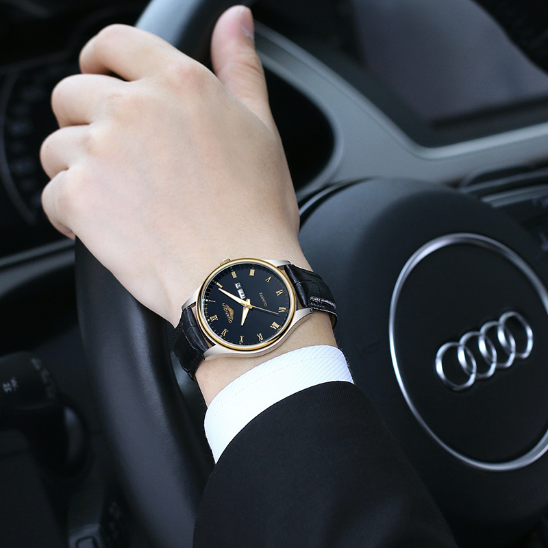 GUANQIN/冠琴正品新款男士手表防水皮带男表夜光学生石英表手表男